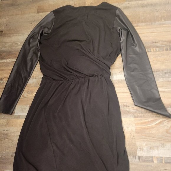 BLACK Dress | Kenneth Cole | Size 10 | Pleather Sleeves | Bubble Hemming - Picture 5 of 6